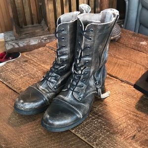 Distressed leather combat boots